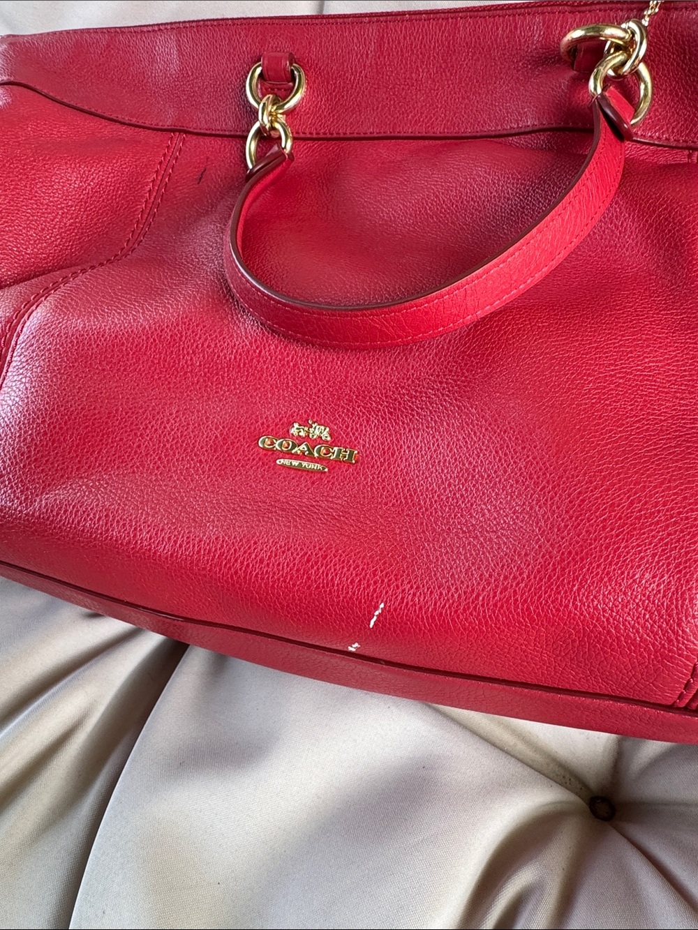 Coach Red Leather Tote with Gold-Tone Accents - Picture 2 of 4